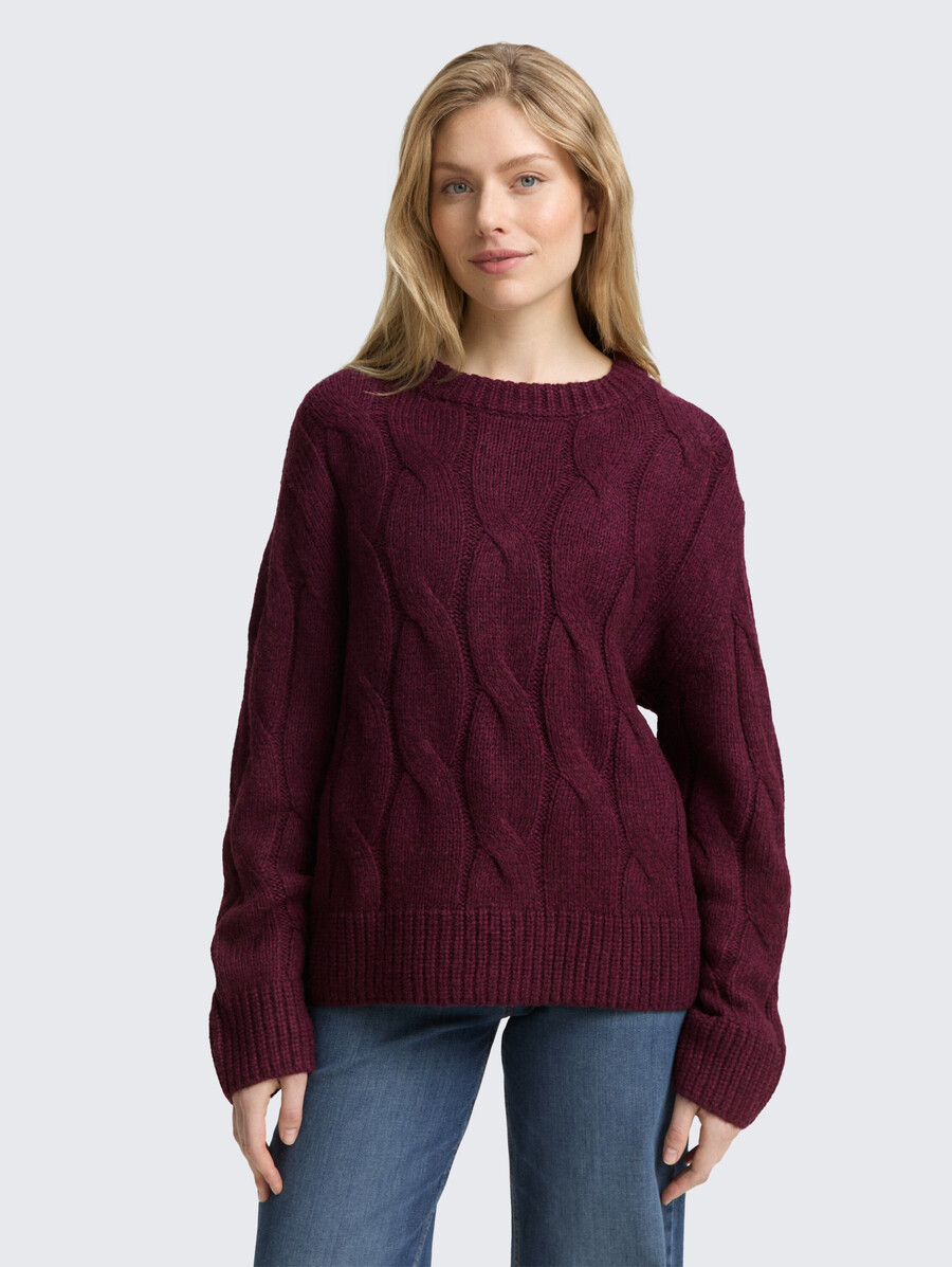maglione lavorato a maglia ampio con motivo a trecce