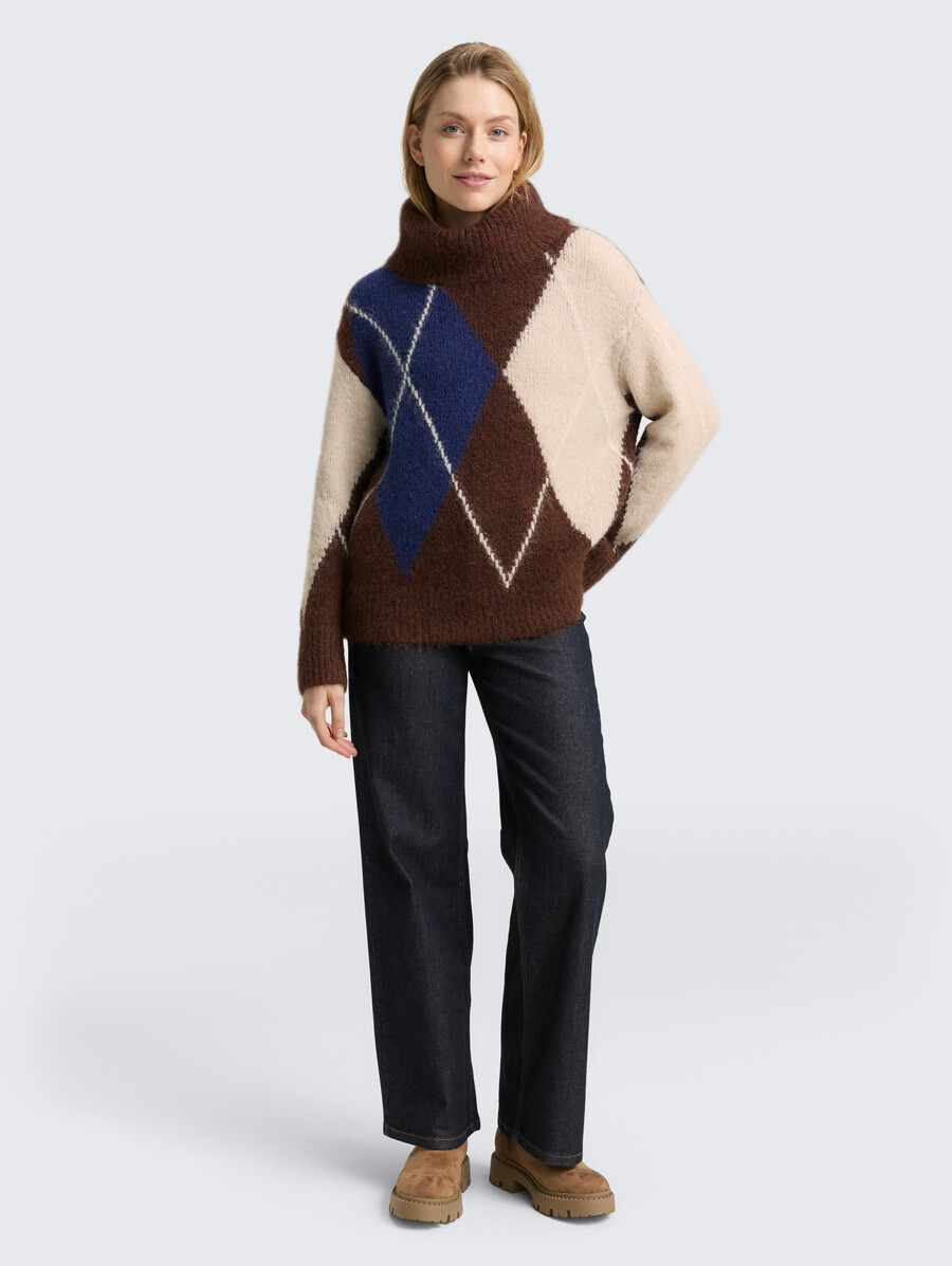 maglione a collo alto oversize con contenuto di lana