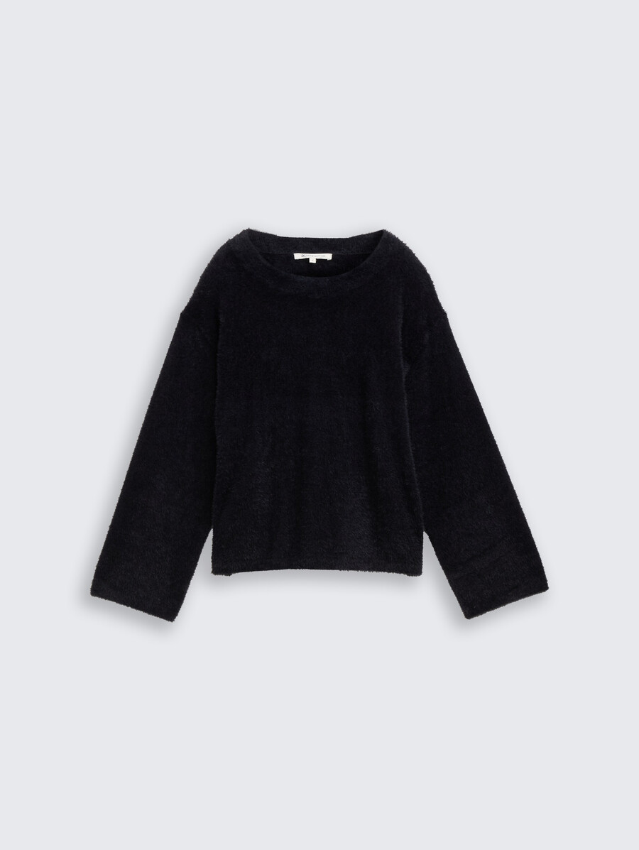 maglione lavorato a maglia in filato di piume