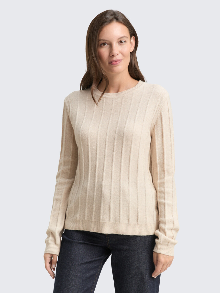 maglione a coste con contenuto di lana