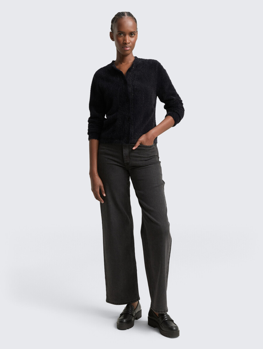cardigan in filato di piume con cerniera