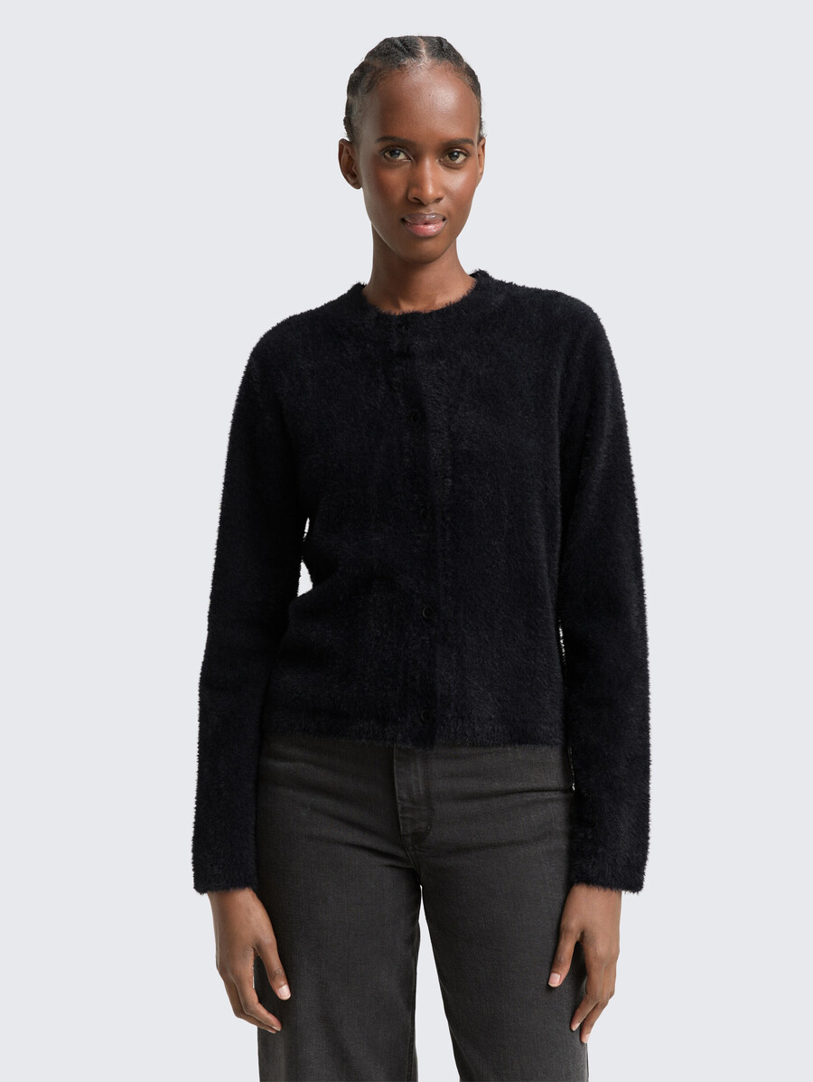 cardigan in filato di piume con cerniera