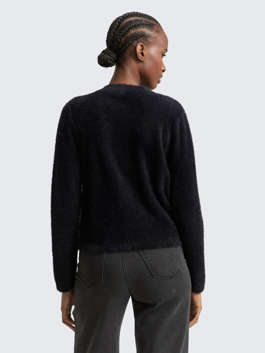 cardigan in filato di piume con cerniera
