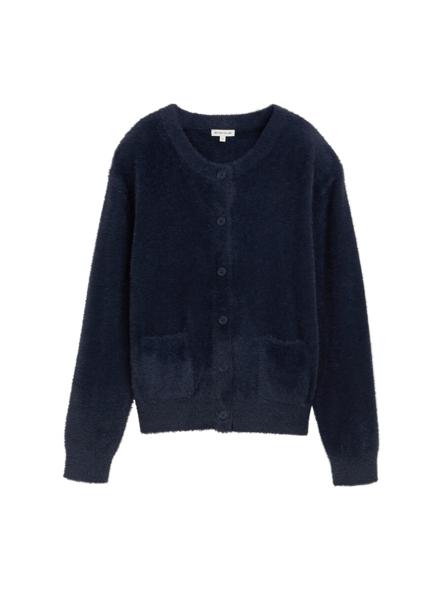 cardigan in filato di piume con abbottonatura
