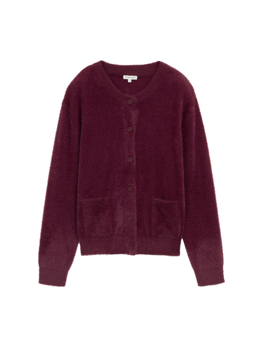cardigan in filato di piume con abbottonatura