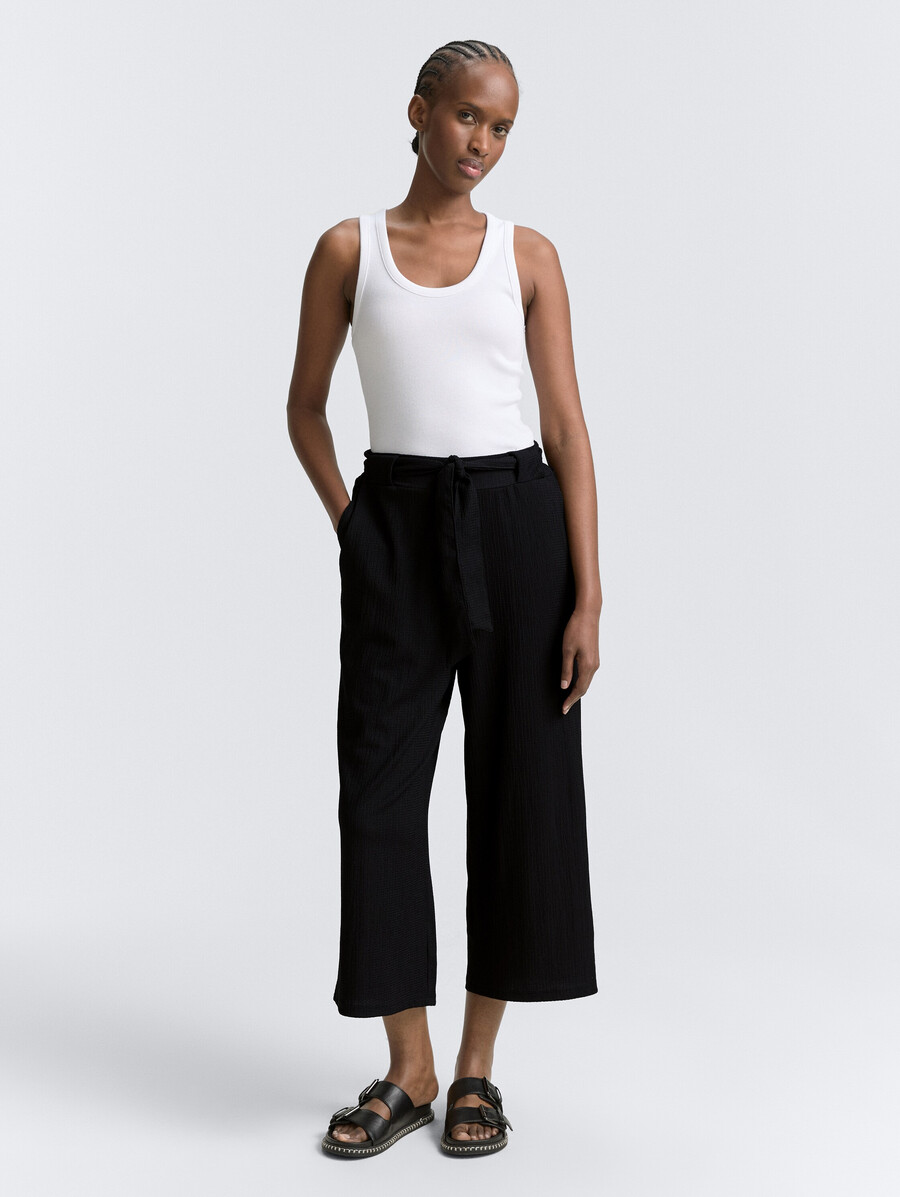 pantaloni culotte a vita alta con cintura annodabile
