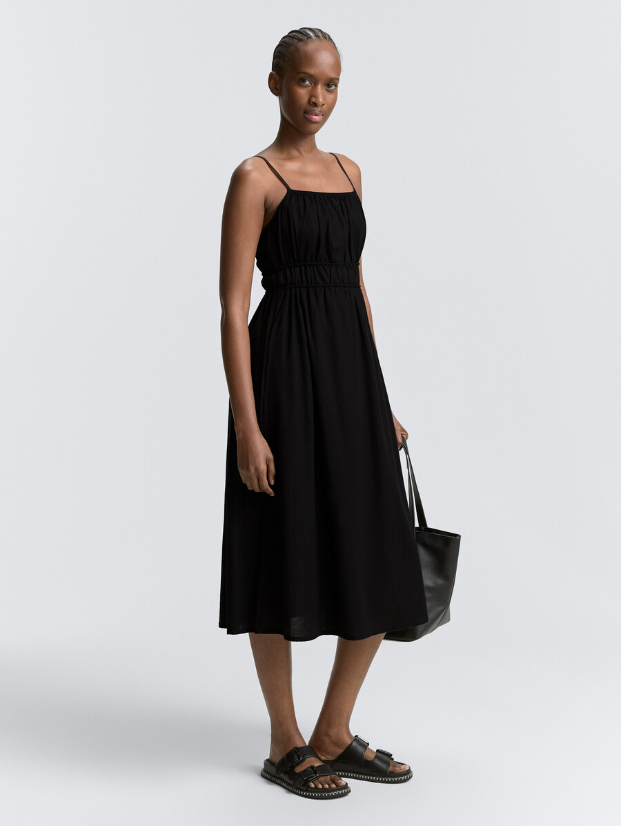 abito midi con spalline in lino
