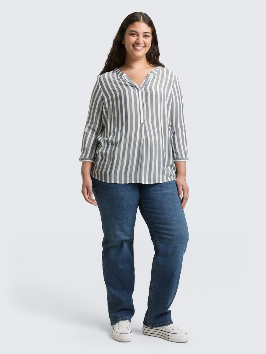 taglie forti - camicetta henley con motivo a righe