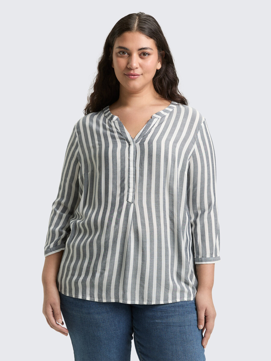 taglie forti - camicetta henley con motivo a righe