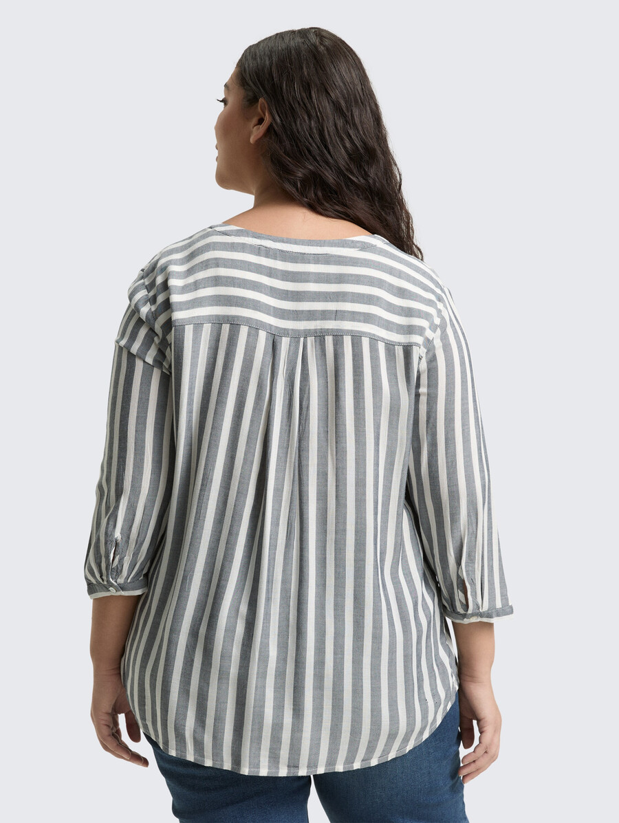 taglie forti - camicetta henley con motivo a righe