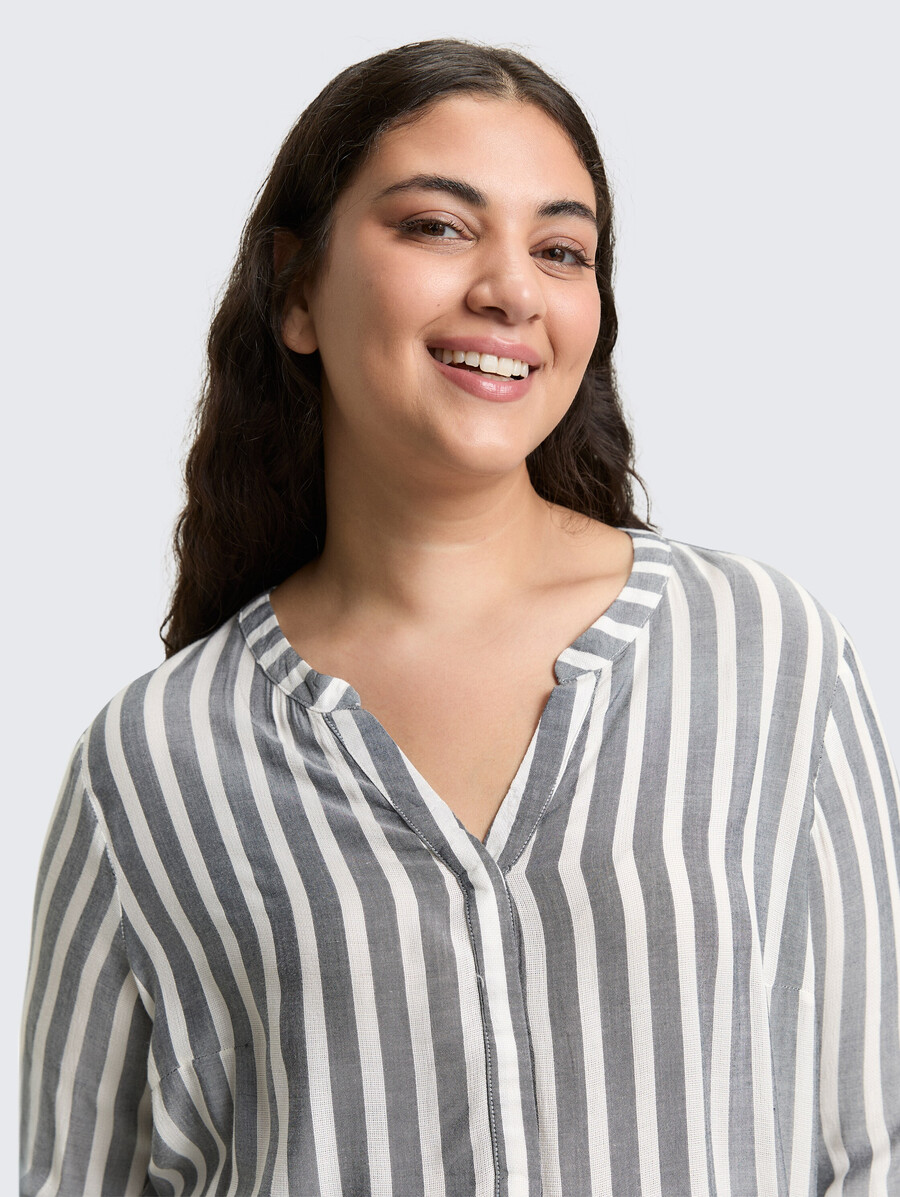 taglie forti - camicetta henley con motivo a righe