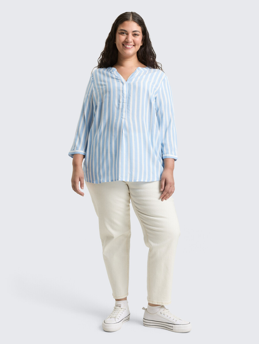 taglie forti - camicetta henley con motivo a righe
