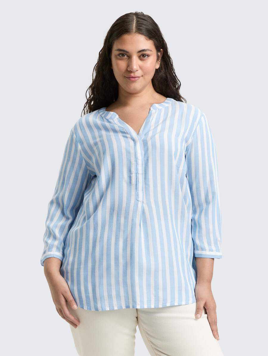 taglie forti - camicetta henley con motivo a righe