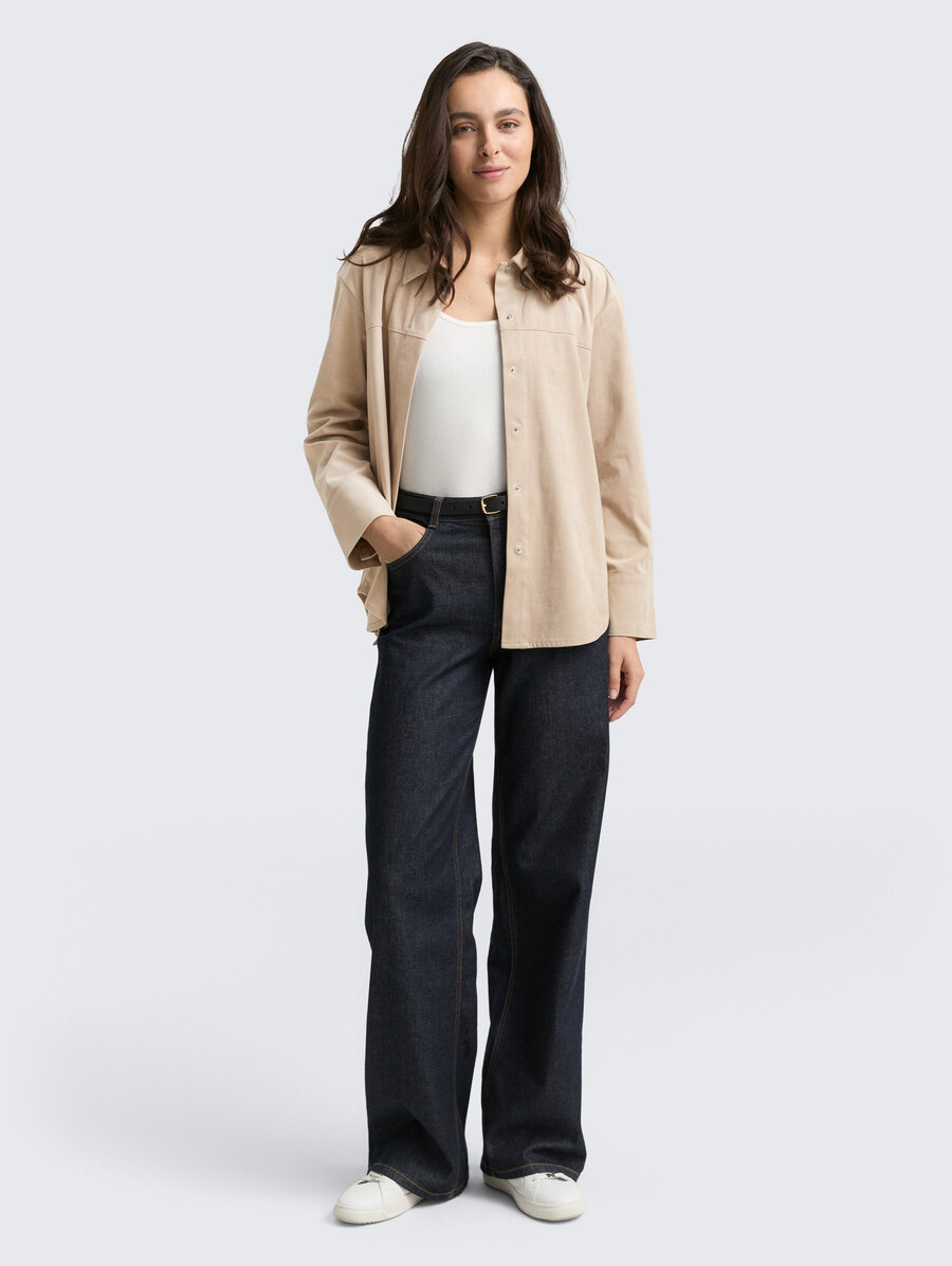 camicia oversize in effetto scamosciato