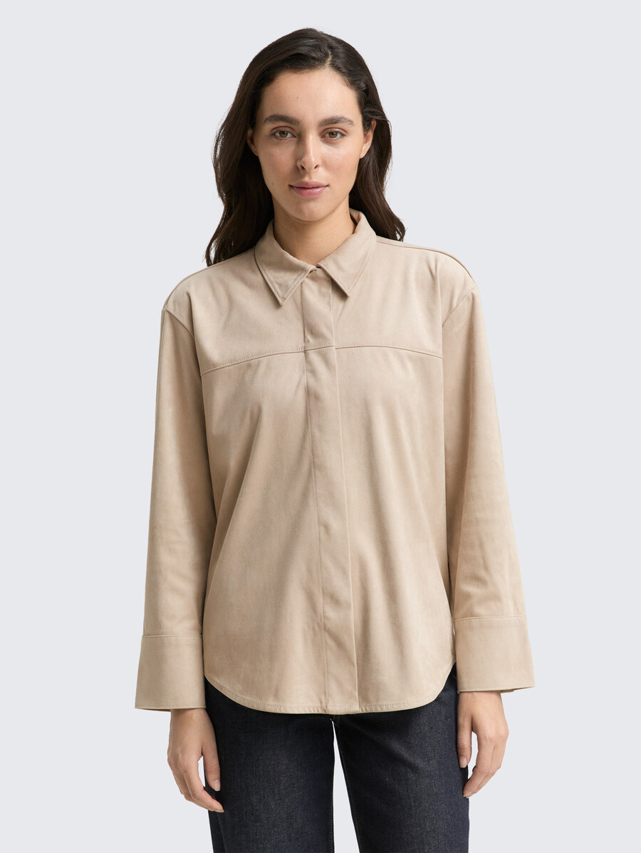 camicia oversize in effetto scamosciato