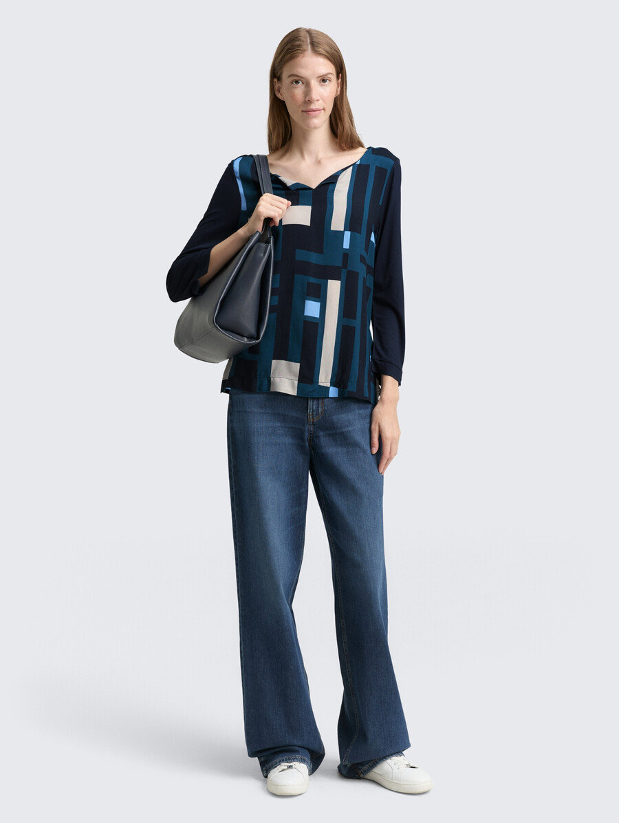 camicia a maniche lunghe in mix di materiali