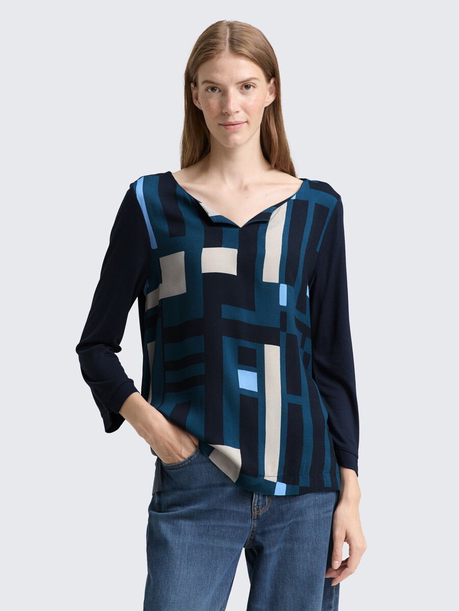 camicia a maniche lunghe in mix di materiali