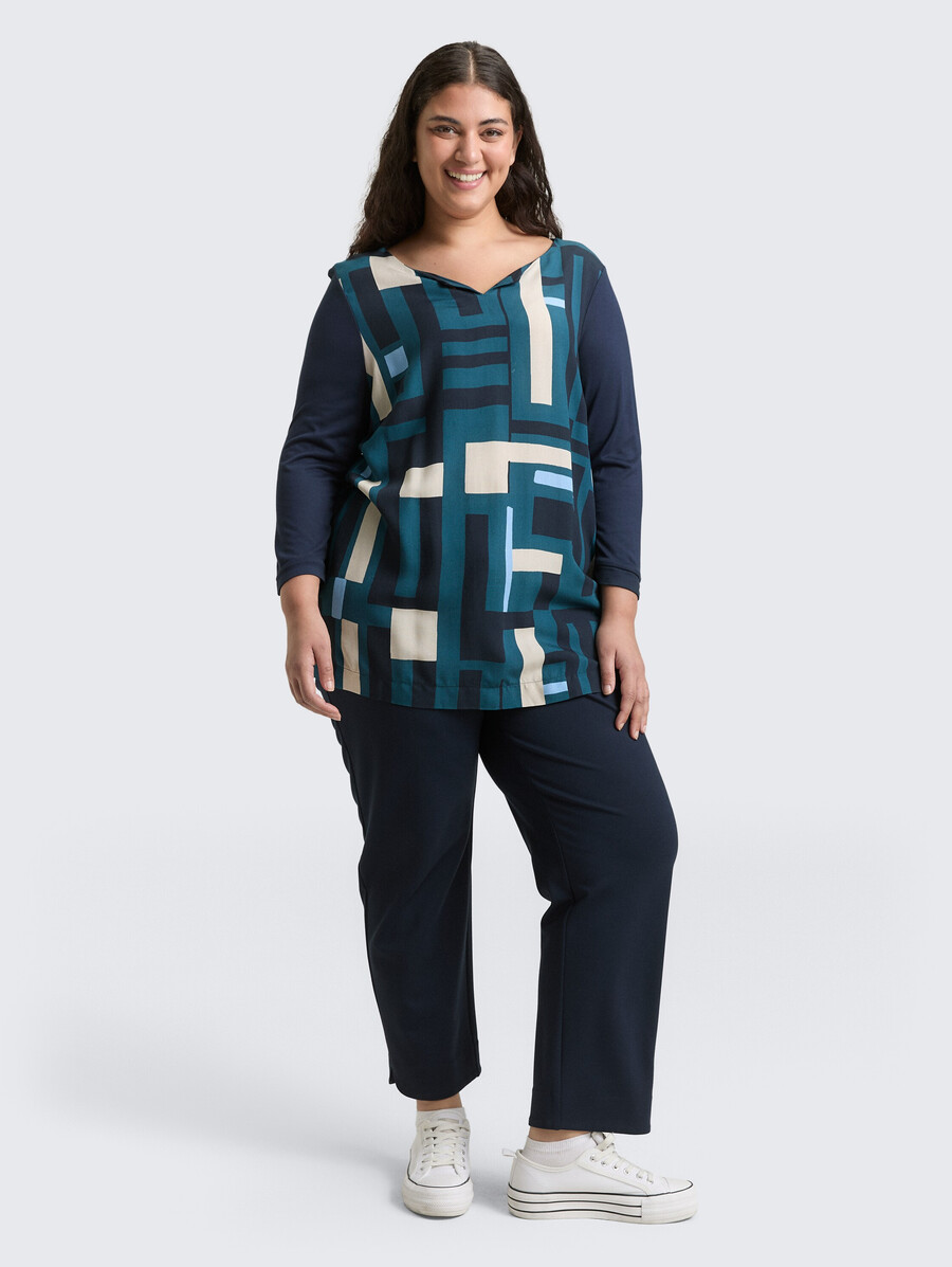 taglie forti - maglia a maniche lunghe in mix di materiali