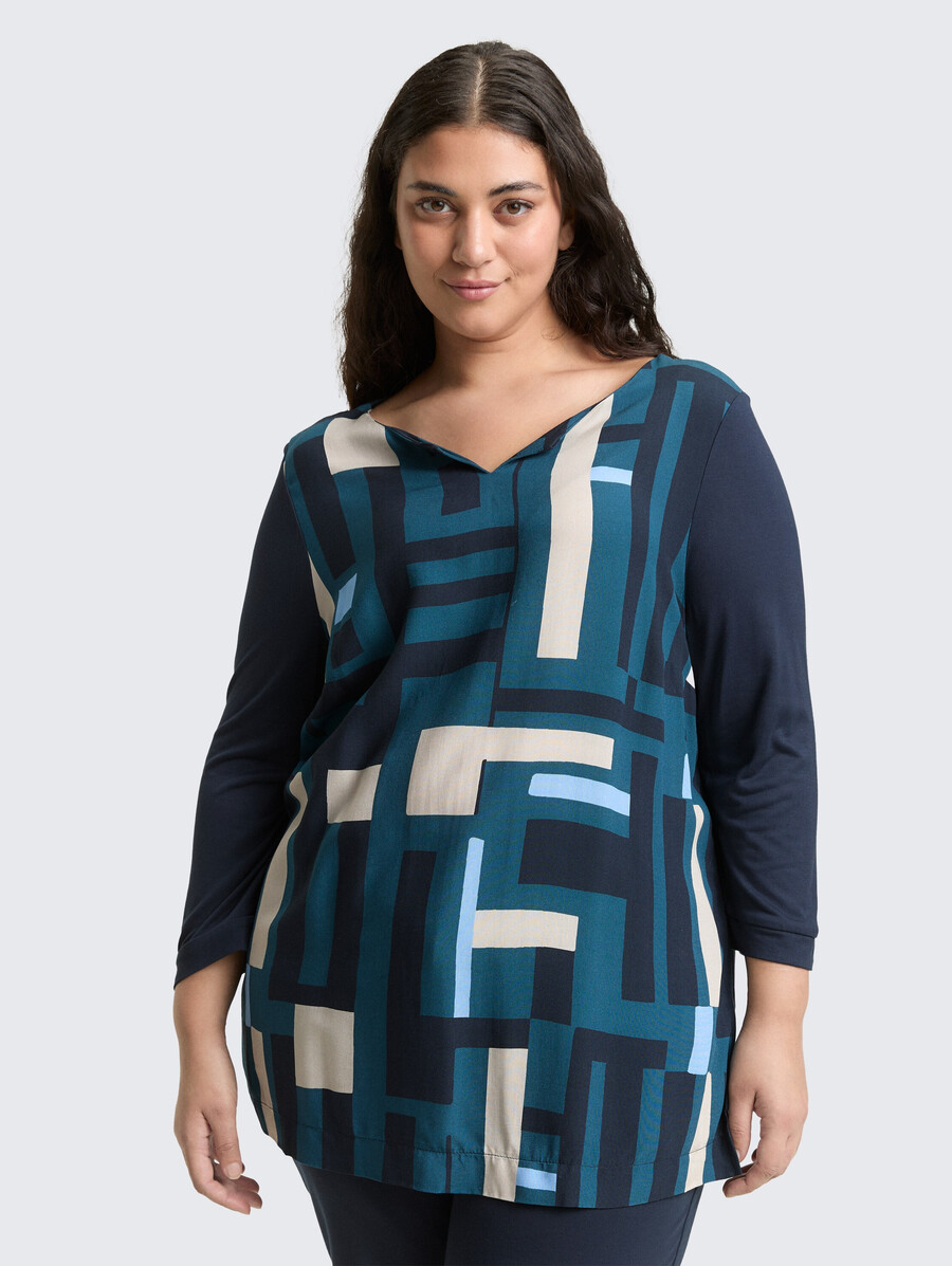 taglie forti - maglia a maniche lunghe in mix di materiali