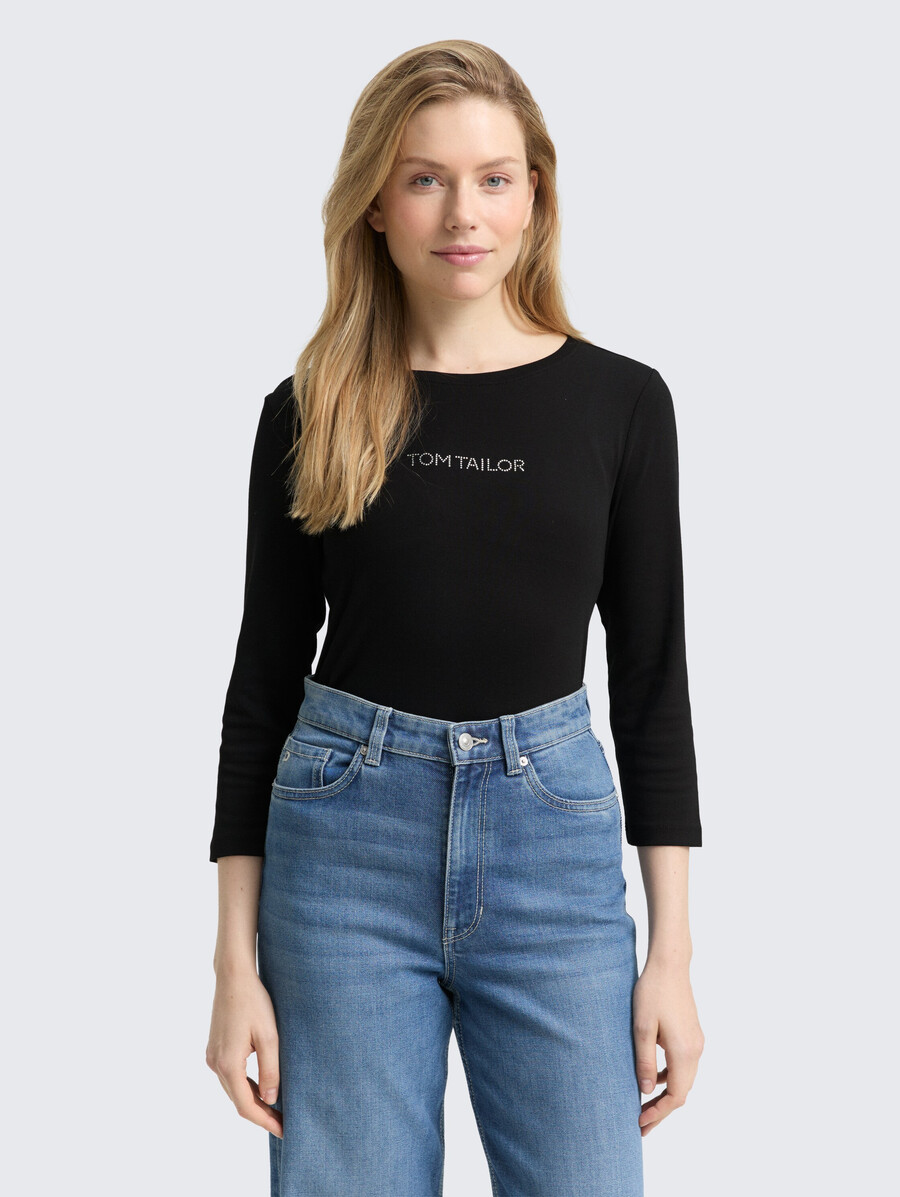 camicia a maniche lunghe slim fit con logo glitterato