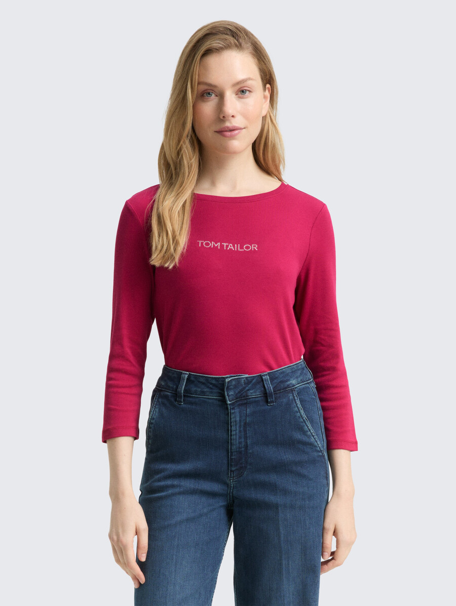 camicia a maniche lunghe slim fit con logo glitterato