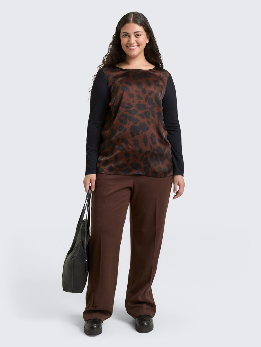 taglie forti - camicia ampia a maniche lunghe con stampa leopardata