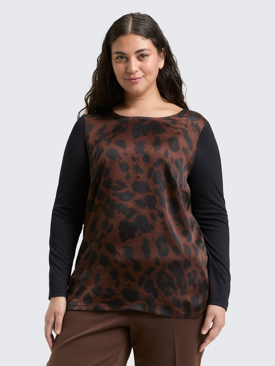 taglie forti - camicia ampia a maniche lunghe con stampa leopardata