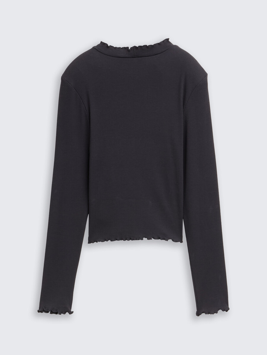 camicia corta a maniche lunghe con trama a coste