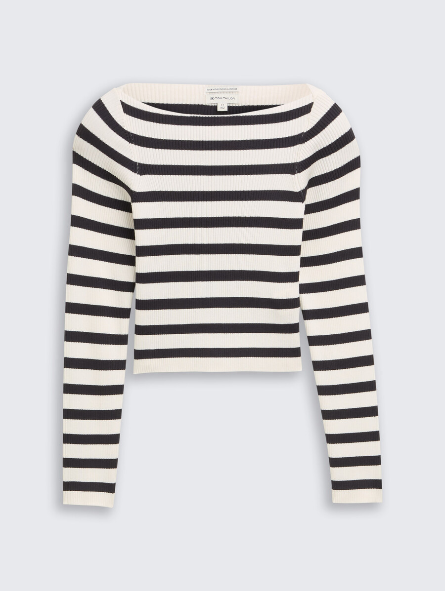 maglione corto a coste con motivo a righe
