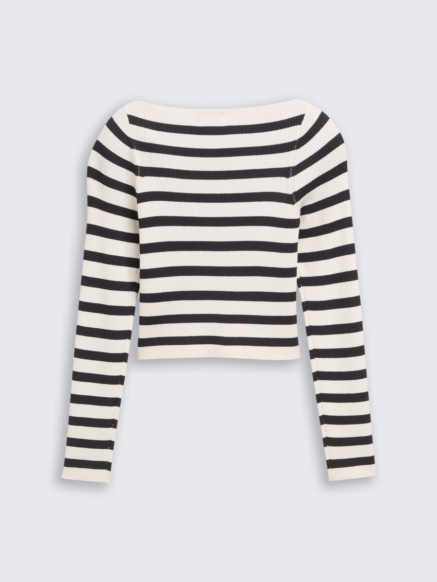 maglione corto a coste con motivo a righe
