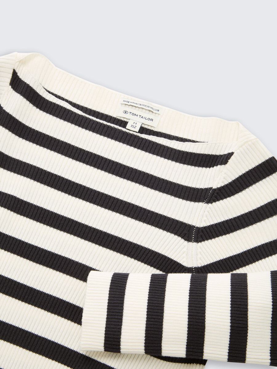 maglione corto a coste con motivo a righe