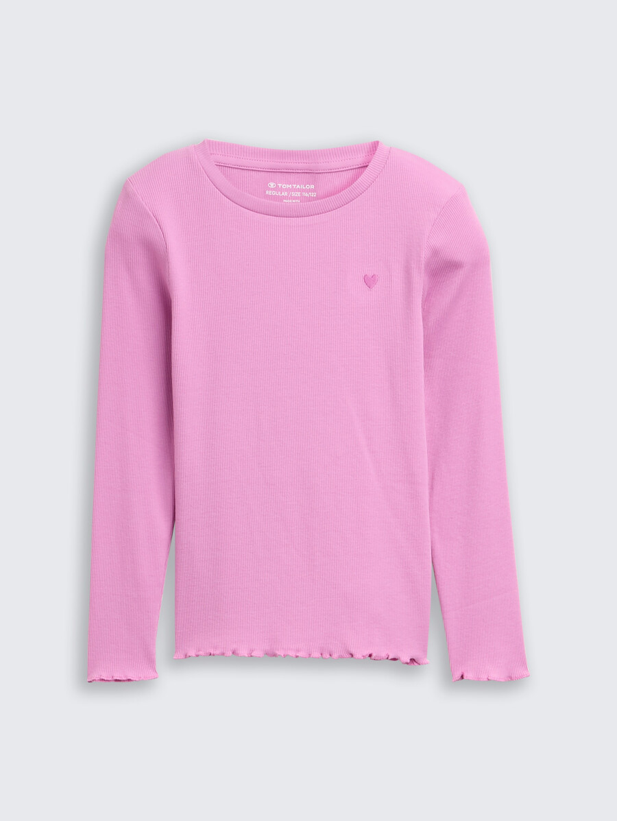 camicia a maniche lunghe a coste con ricamo