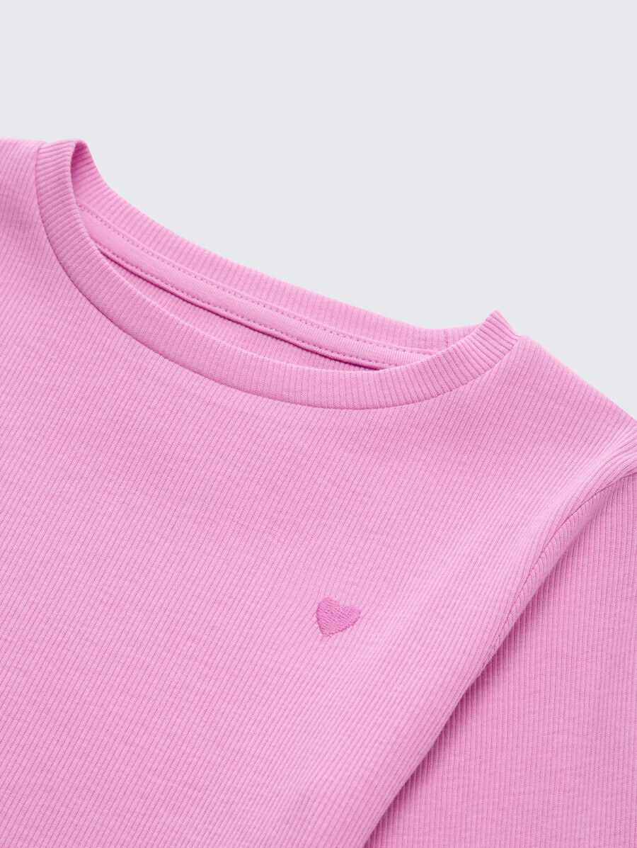 camicia a maniche lunghe a coste con ricamo
