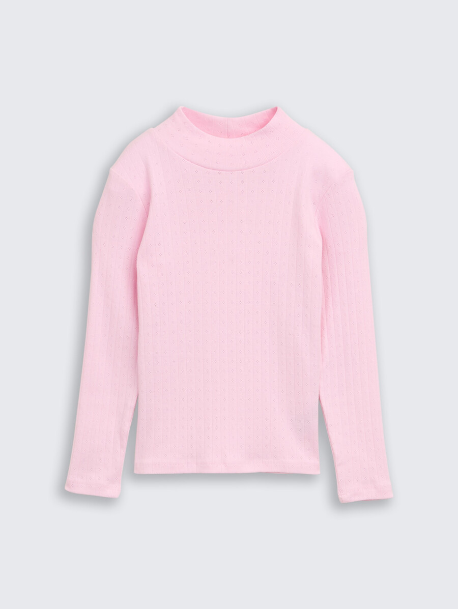 camicia a maniche lunghe in traforato con collo alto