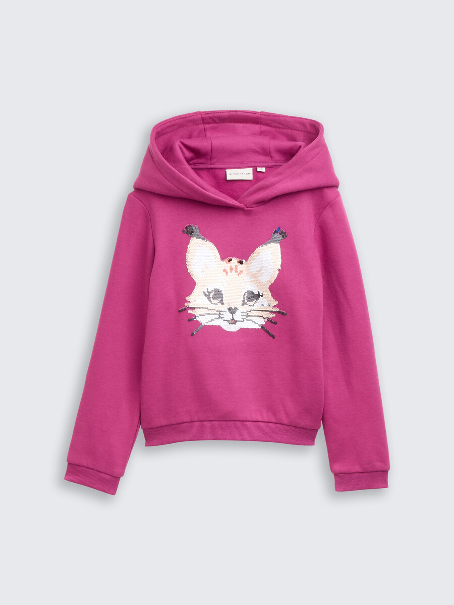 felpa con cappuccio e paillettes reversibili
