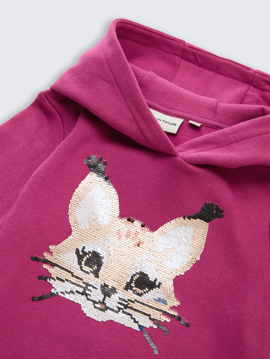 felpa con cappuccio e paillettes reversibili