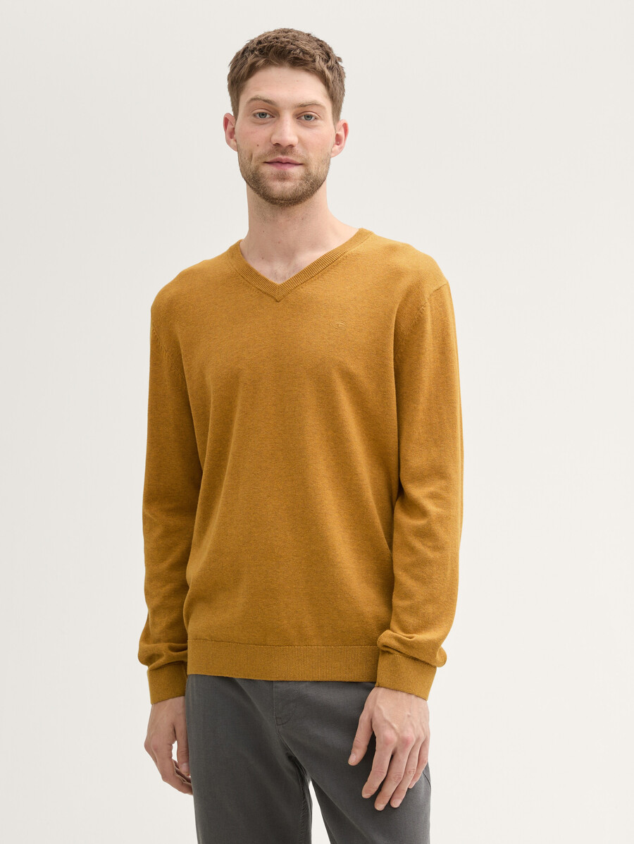 maglione in maglia di cotone con scollo a v