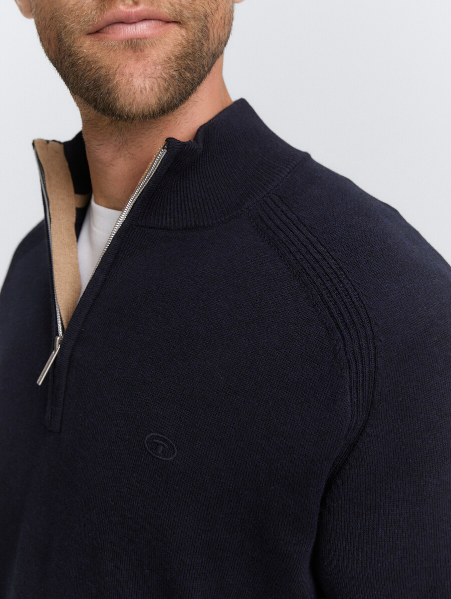 maglione lavorato a maglia troyer con ricamo del logo