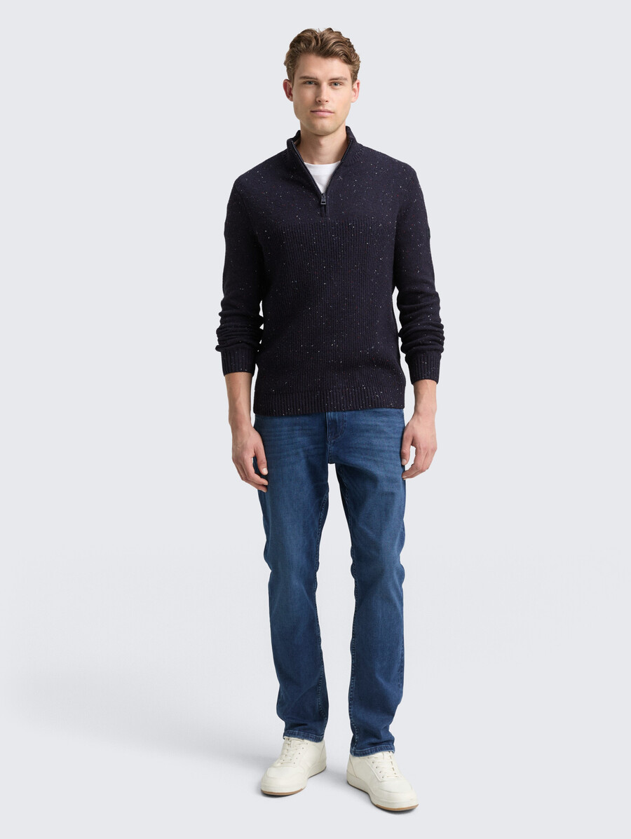 maglione lavorato a maglia troyer con texture miste