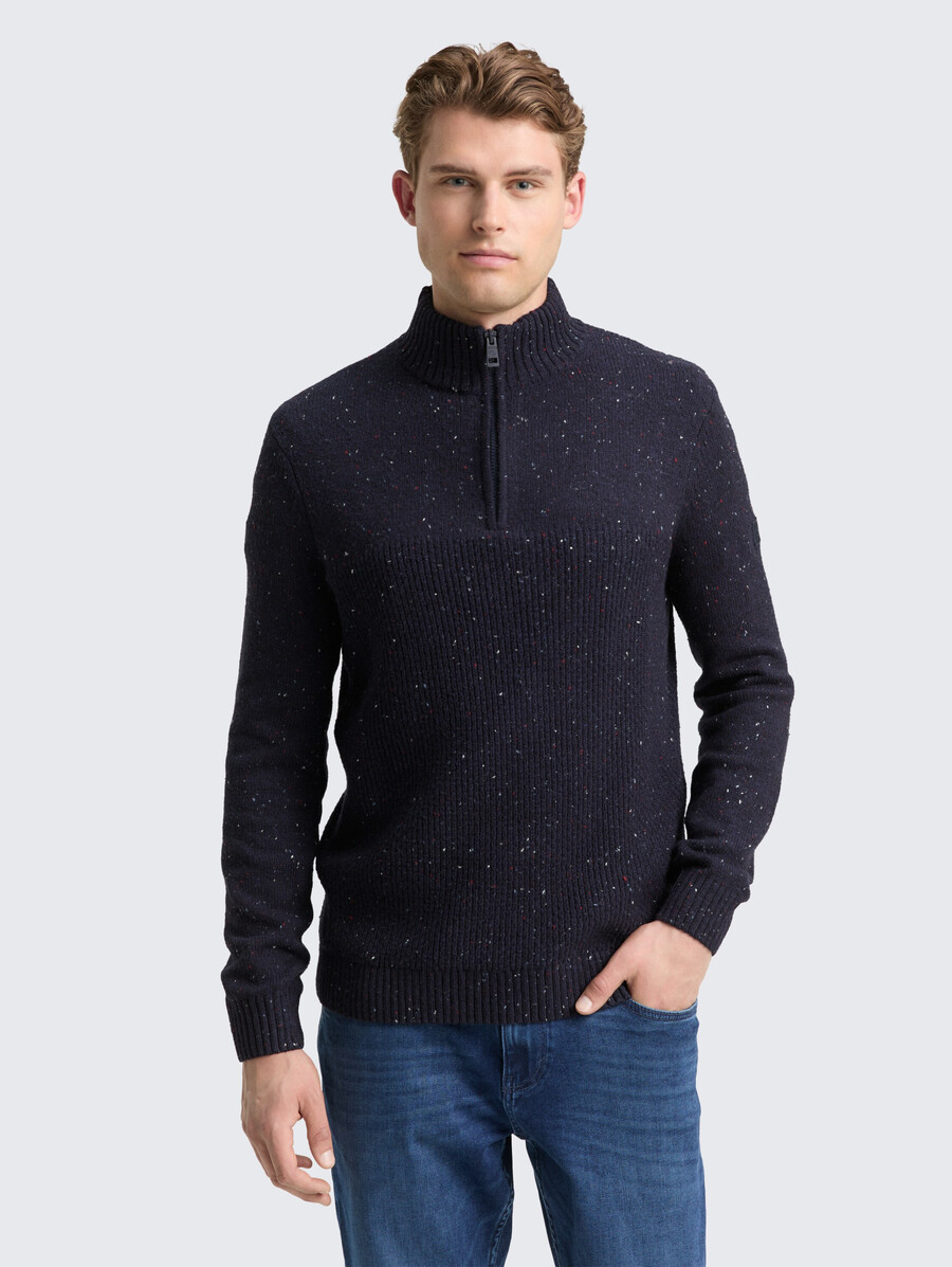 maglione lavorato a maglia troyer con texture miste