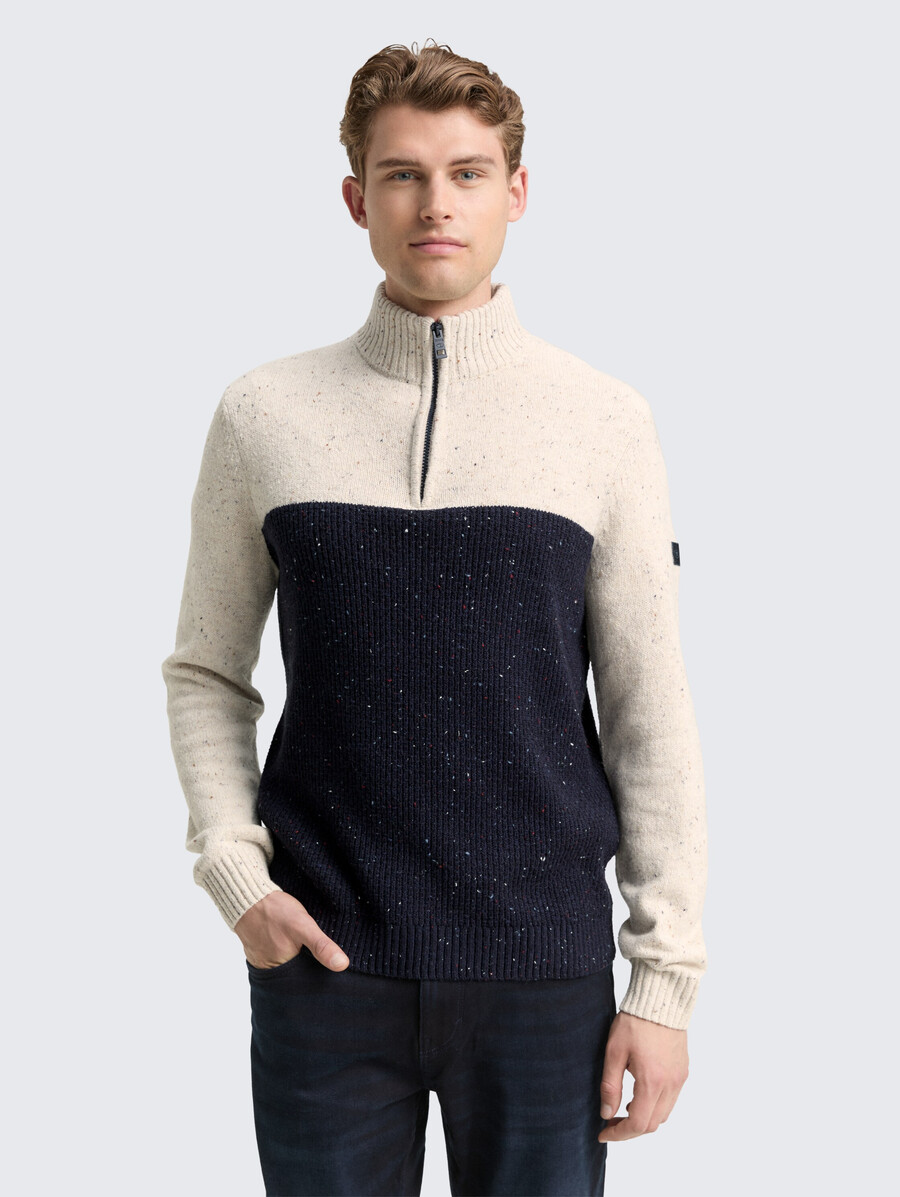 maglione lavorato a maglia troyer con texture miste
