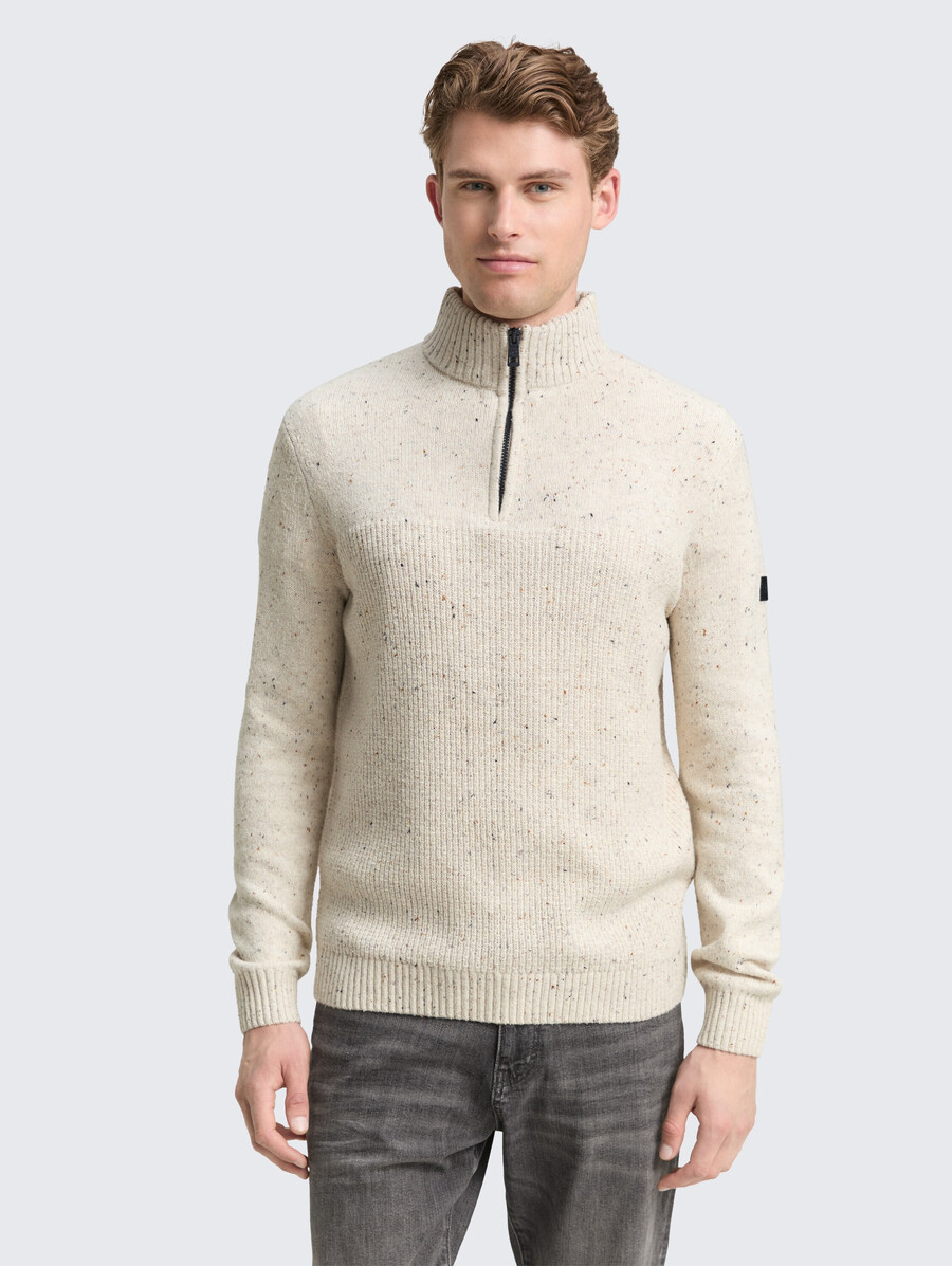 maglione lavorato a maglia troyer con texture miste