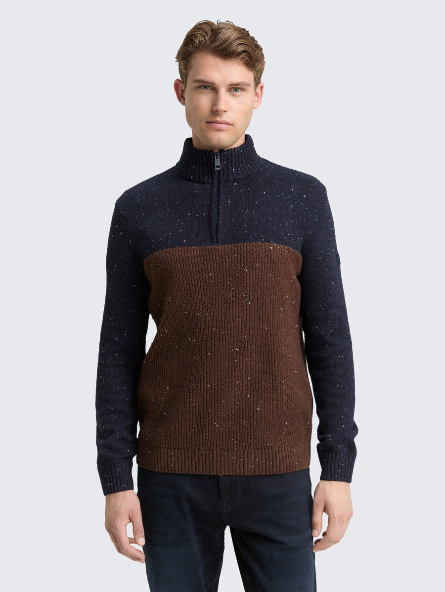 maglione lavorato a maglia troyer con texture miste