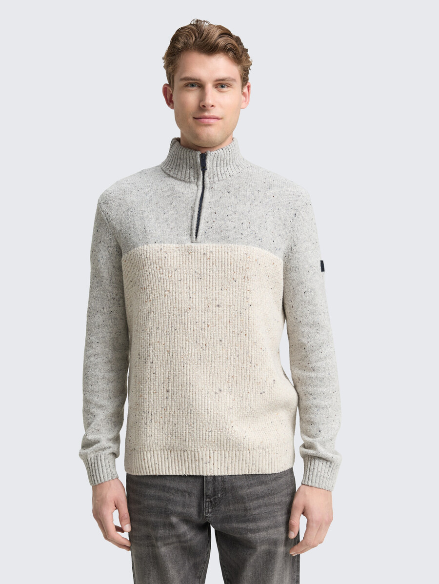 maglione lavorato a maglia troyer con texture miste