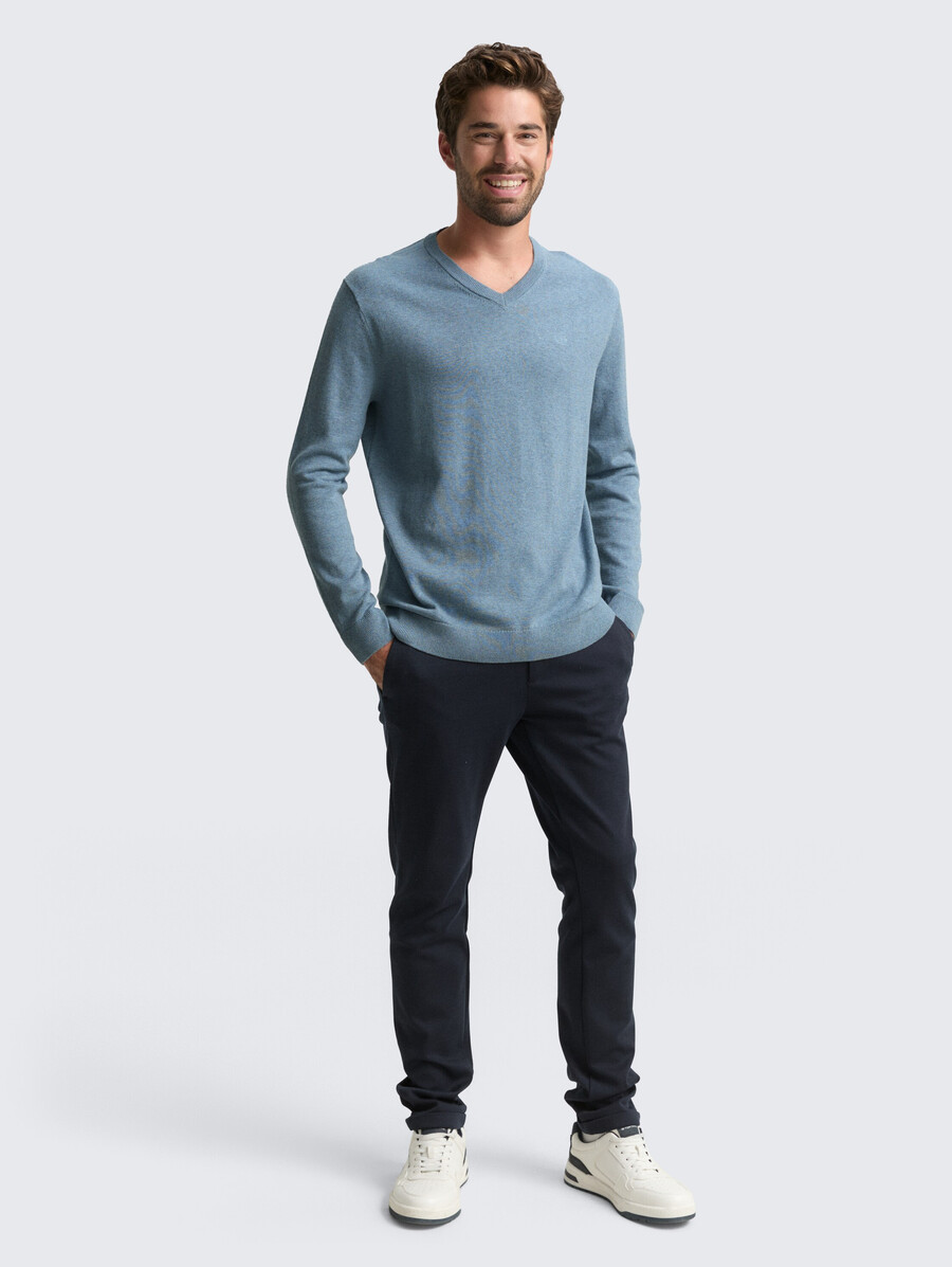 maglione in maglia di cotone con scollo a v