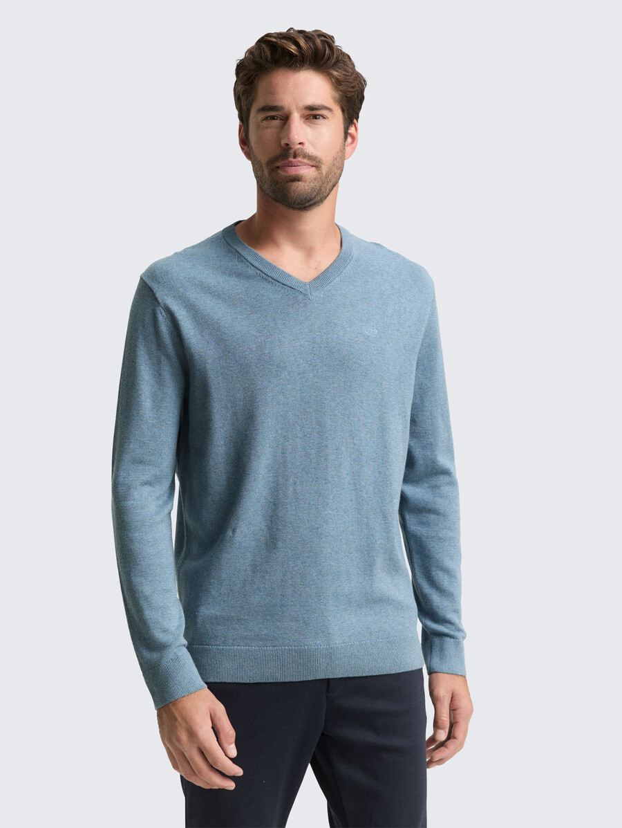 maglione in maglia di cotone con scollo a v
