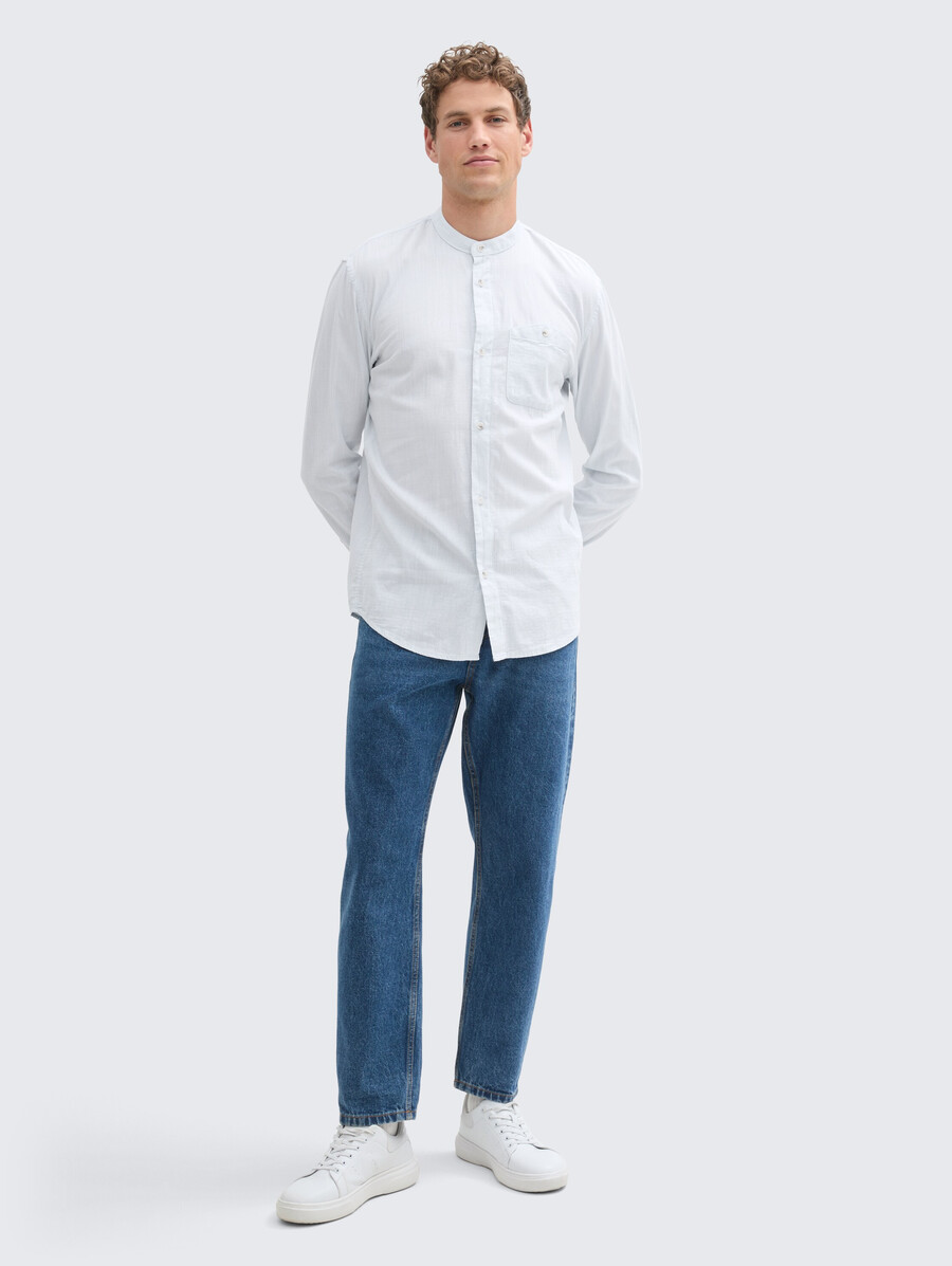 camicia basic fit con colletto alla coreana