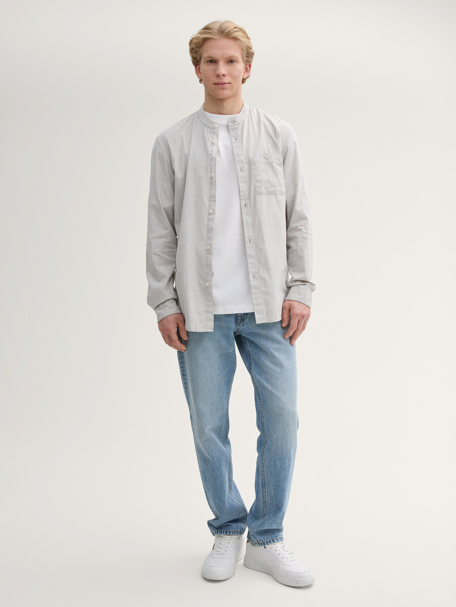 camicia basic fit con colletto alla coreana