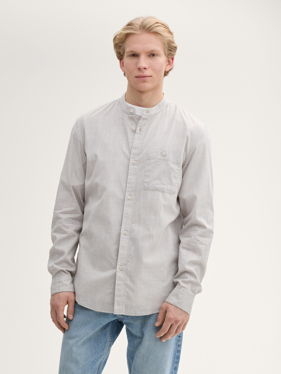 camicia basic fit con colletto alla coreana