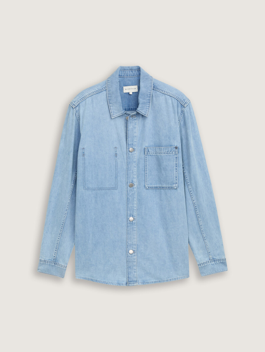 camicia in denim comoda con taschino sul petto